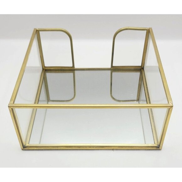 Napkin Holder Square Acetate Mirror Gold Brass Stylish Table Scape - Picture 5 of 9